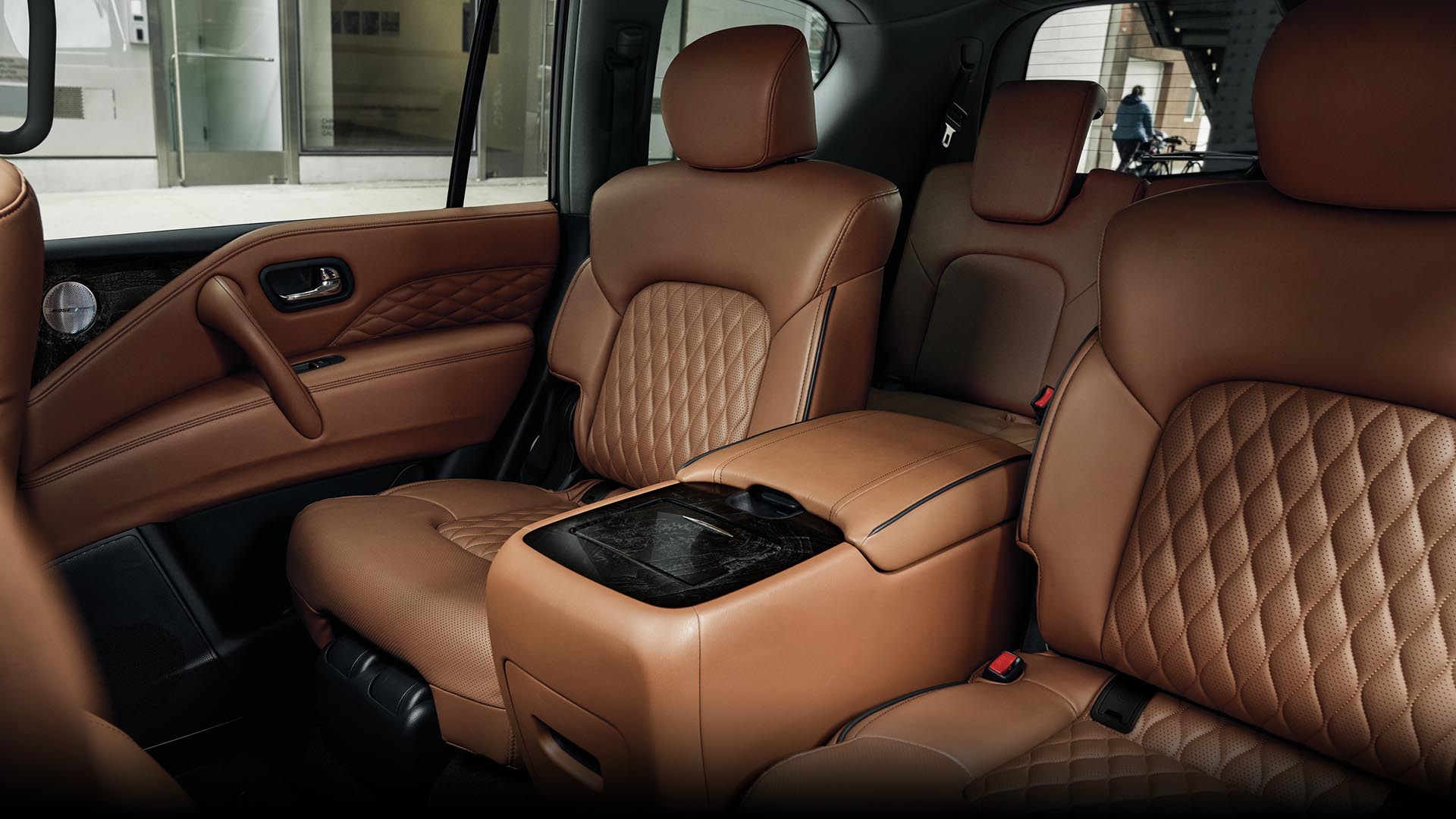 2022 INFINITI QX80 SUV second row leather seating.